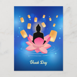 Carte Postale Vesak Day Bouddha sur Lanterne de Lotus Vaisakha
