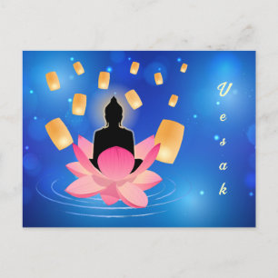 Carte Postale Vesak Day Bouddha sur Lanterne Lotus Vaisakha