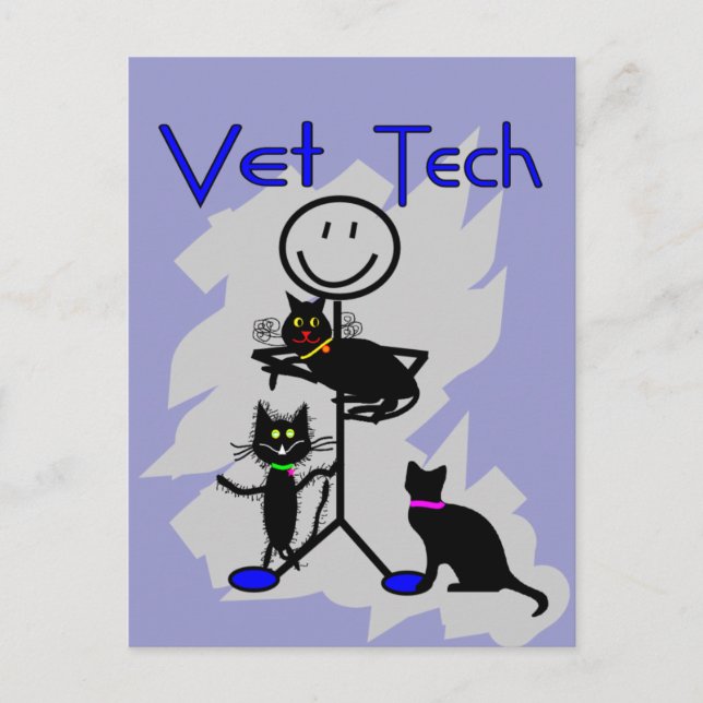 Carte Postale Vet Tech Stick Personne Avec Chats Noirs (Devant)