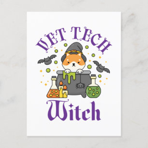 Carte Postale Vet Tech Witch Technicien vétérinaire Halloween