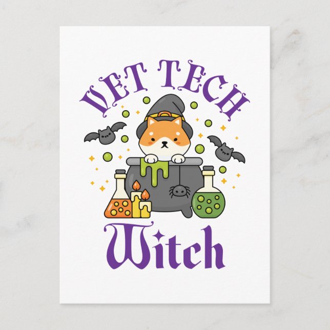 Carte Postale Vet Tech Witch Technicien vétérinaire Halloween (Devant)