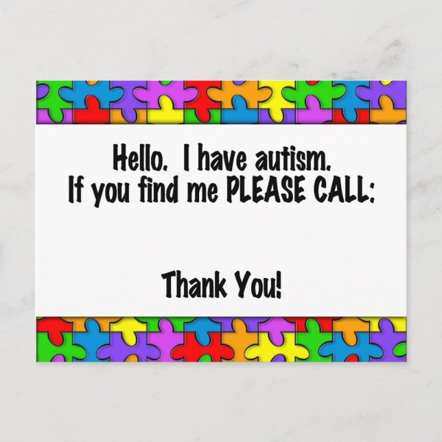 Carte Postale Veuillez appeler la balise Autism ID (Devant)