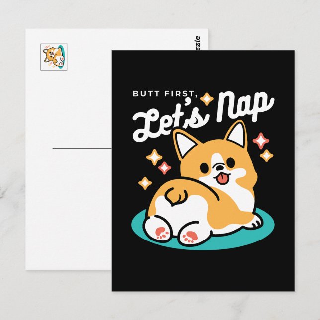 Carte Postale Vibes Corgi Butt et Nap - Joli chien couché (Devant / Derrière)