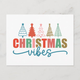 Carte Postale Vibes de Noël - Colorful Holiday Trees Design