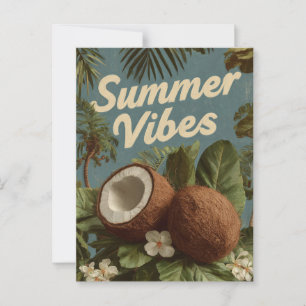 Carte Postale Vibes d'été avec noix de coco et feuillage tropica