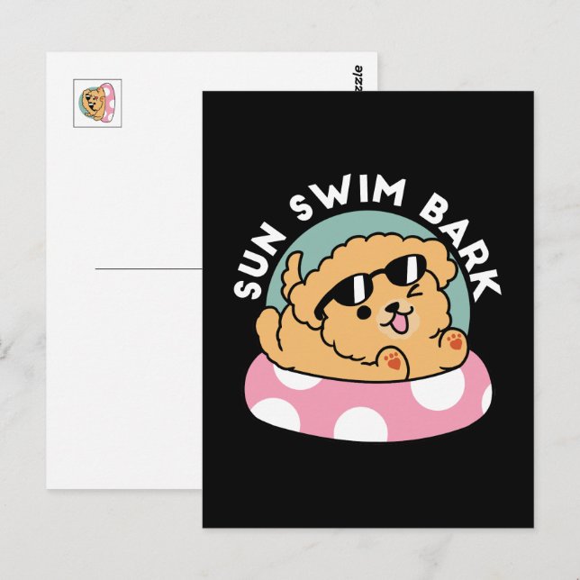 Carte Postale Vibes d'été Chien - Chiot flottant avec lunettes d (Devant / Derrière)