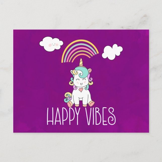 Carte Postale Vibes Joyeuses Cute Smiling Unicorn (Devant)