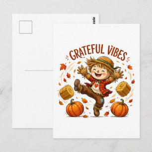 Carte Postale Vibes reconnaissants Épouvantail Automne