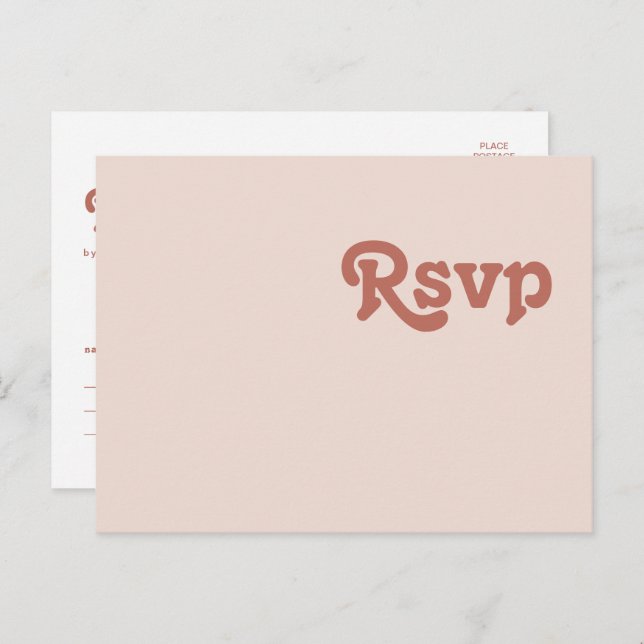 Carte Postale Vibes rétro simples | Blush Rose Wedding RSVP (Devant / Derrière)