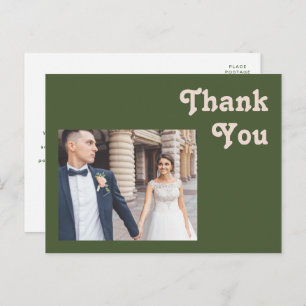 Carte Postale Vibes rétro simples   Merci Mariage vert olive