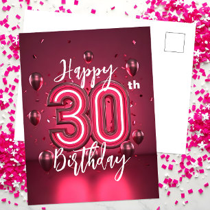 Carte Postale Vibrant Chic Neon rose 30e anniversaire avec ballo