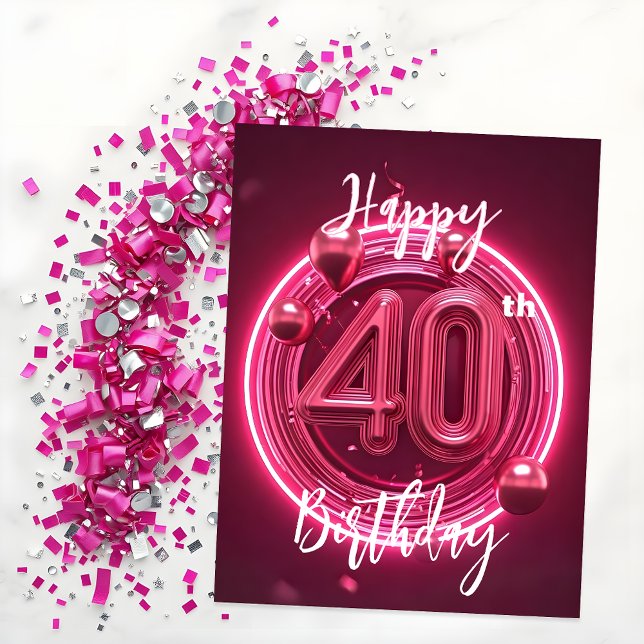Carte Postale Vibrant Chic Neon rose 40e anniversaire (Créateur téléchargé)