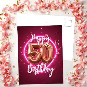 Carte Postale Vibrant Chic Rose Gold et rose Neon 50e anniversai