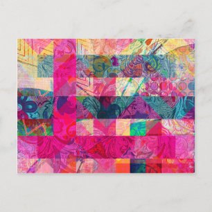 Carte Postale Vibrant coloré Abstrait rose Plaid Motif funky