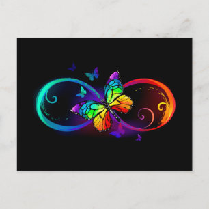 Carte Postale Vibrant infinity with rainbow butterfly on black