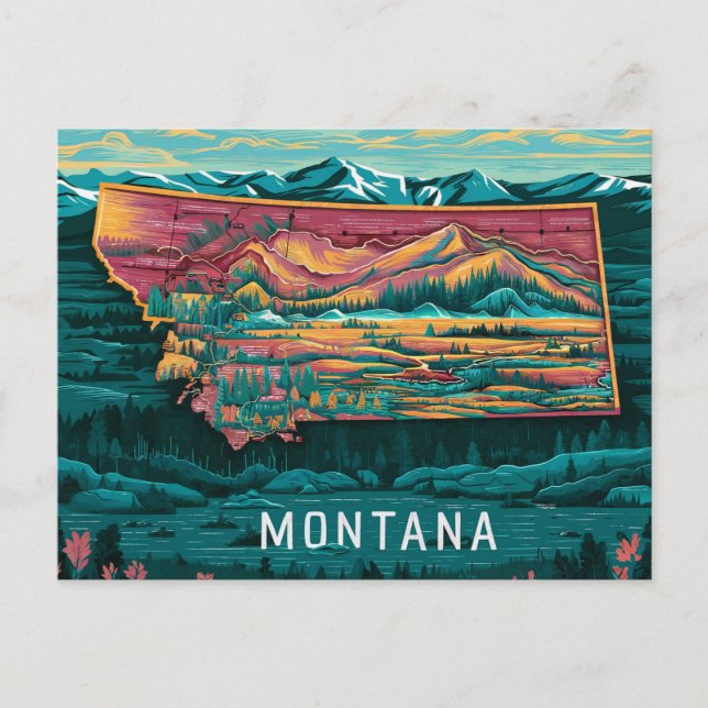 Carte Postale Vibrant Montana Map Art (Devant)