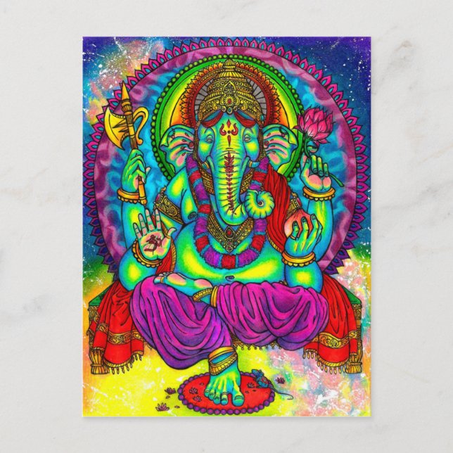 Carte Postale Vibrant peinture couleur Ganesh (Devant)