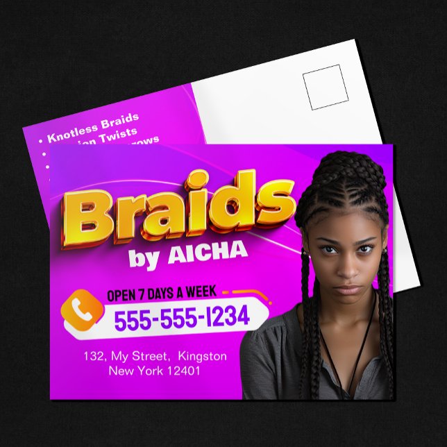 Carte Postale Vibrant rose et jaune Afrique cheveux tressage pho (Créateur téléchargé)