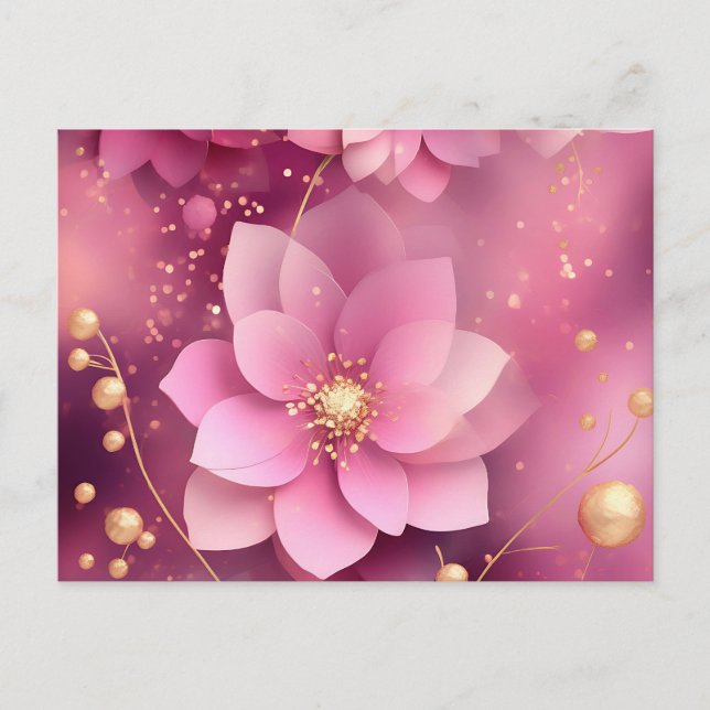 Carte Postale Vibrant rose et or floral (Devant)