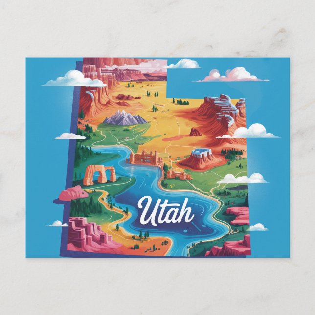 Carte Postale Vibrant Utah Conceptual Map Art (Devant)