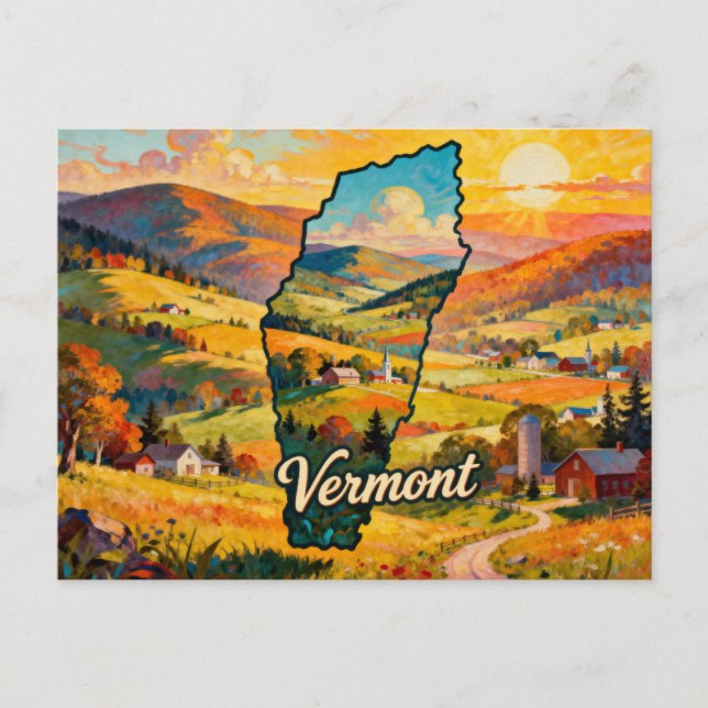 Carte Postale Vibrant Vermont Conceptual Map Art Painting (Devant)