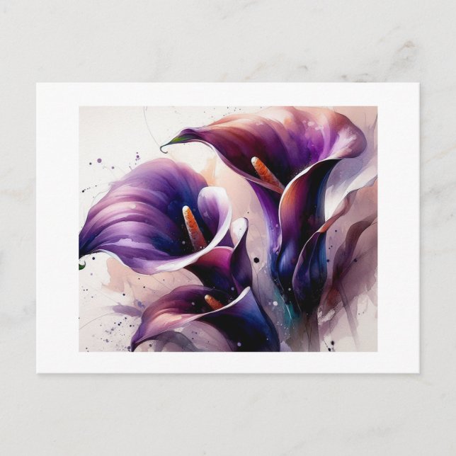Carte Postale Vibrants lys calla violets,  (Devant)