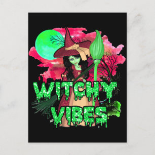 Carte Postale Vibrations de sorcière d'Halloween