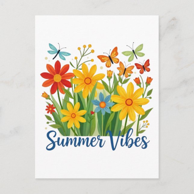 Carte Postale Vibrations d'été Floral avec Papillons (Devant)