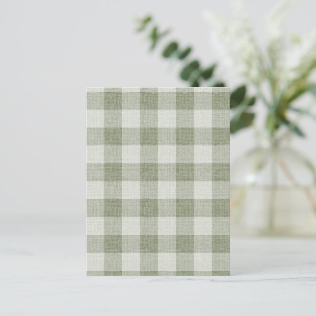 Carte Postale Vichy vert sauge Texture de lin à carreaux de Buff (Debout devant)