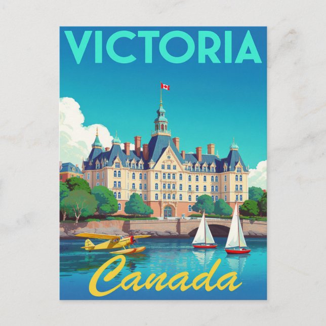 Carte Postale Victoria Canada Harbour Art Vintage (Devant)