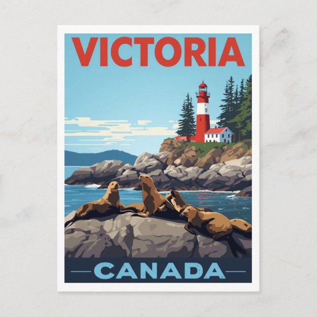 Carte Postale Victoria Canada Sea Lions and Lighthouse Travel (Devant)