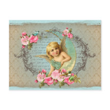 Victorian Angel bleu vintage rose rose antique