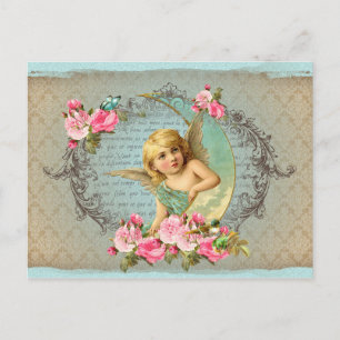 Carte Postale Victorian Angel bleu vintage rose rose antique ros