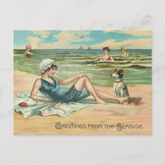 Carte Postale Victorian Beach Swim Girl Ocean Summer Vacances
