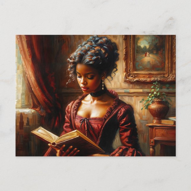 Carte Postale Victorian Black Woman In Red Reading (Devant)