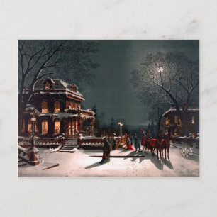 Carte Postale Victorian Christmas Eve Party Mansion Sleigh Snow