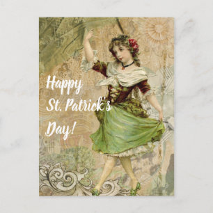 Carte Postale Victorian Dancing Girl in Green St. Patrick's Day