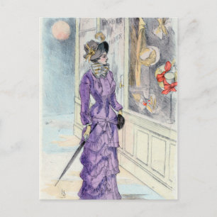 Carte Postale Victorian Femme Purple Robe Fenêtre Shopping