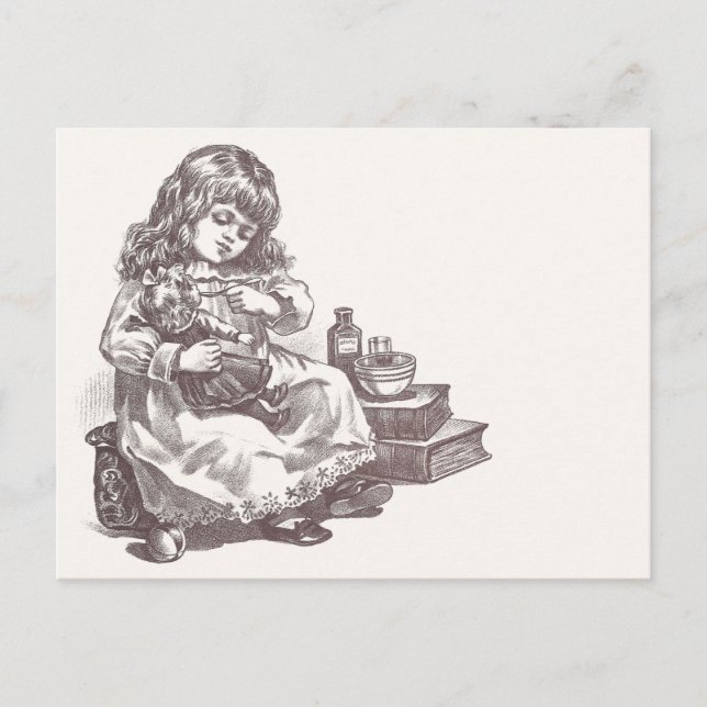 Carte Postale Victorian Girl Medicating Dolly (Devant)