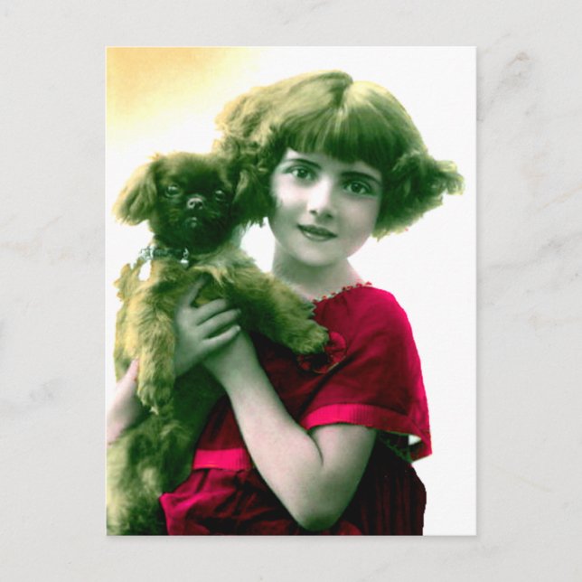 Carte Postale Victorian Girl with Dog Postcard (Devant)