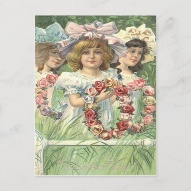 Carte Postale Victorian Girl Wreath Rose Memorial Day (Devant)