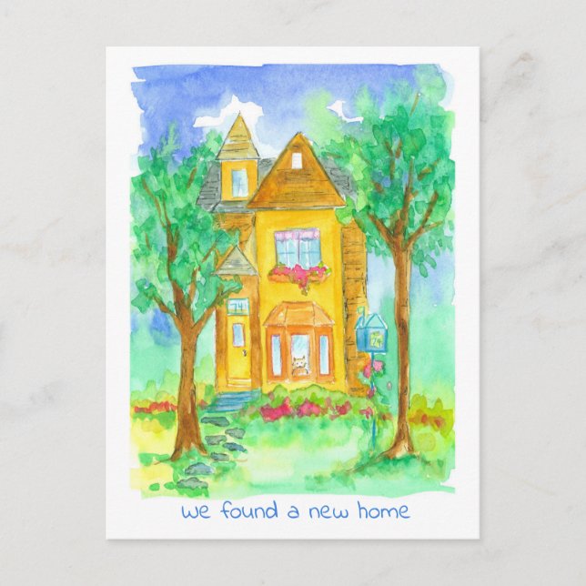 Carte Postale Victorian House Chat Aquarelle Moteur Faire-part (Devant)