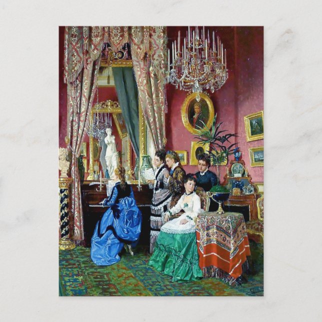 Carte Postale Victorian House Party Femmes Hommes Musique peintu (Devant)