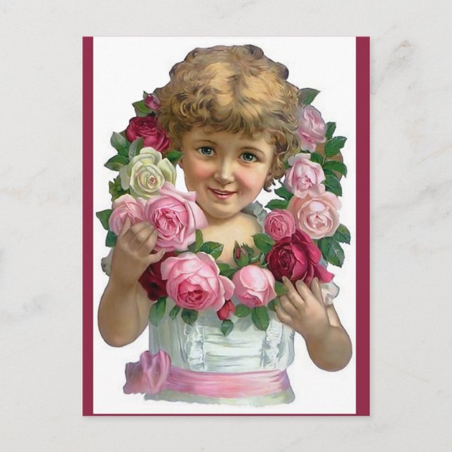 Carte Postale Victorian Rose Wreath Girl (Devant)