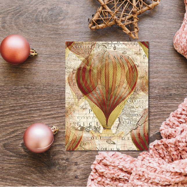 Carte Postale Victorian Steampunk Collage of Hot Air Balloons (Need to write a quick note? This hot air balloon design is perfect.)