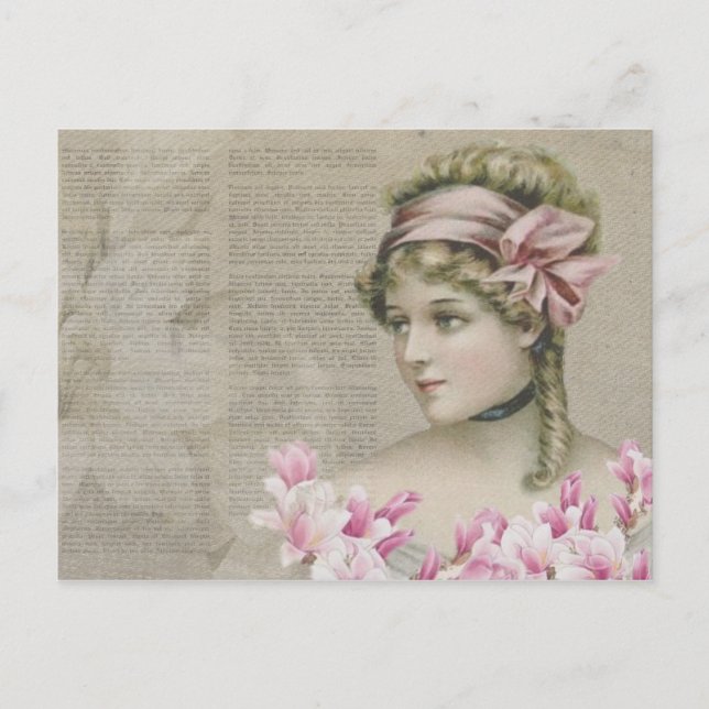 Carte postale Victorian Steampunk Lady Pink Newspa (Devant)