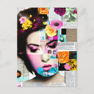 Carte Postale Victorian Woman Papier Collage Effet Art