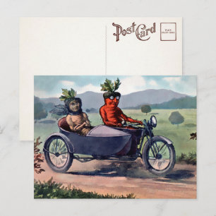 Carte postale victorienne de carottes au volant 