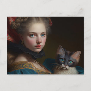 CARTE POSTALE VICTORIENNE FILLE ET CAT