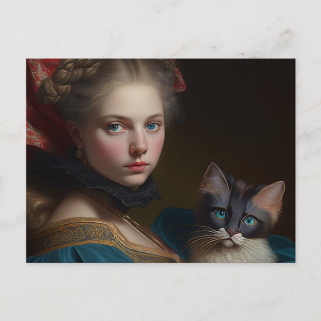CARTE POSTALE VICTORIENNE FILLE ET CAT (Devant)